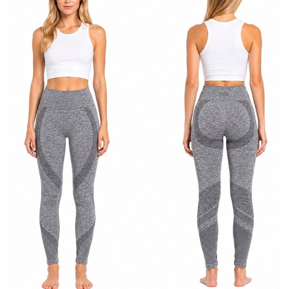 Victoria’s Secret PINK Gray Seamless Mesh Leggings Womens L High Rise Workout